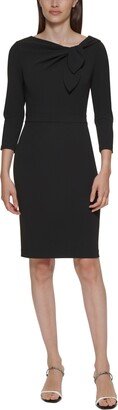 Petite Bow-Neck 3/4-Sleeve Sheath Dress