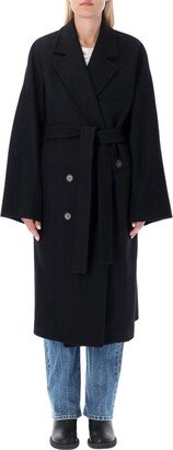 Double-Breasted Belted Mid-Length Coat