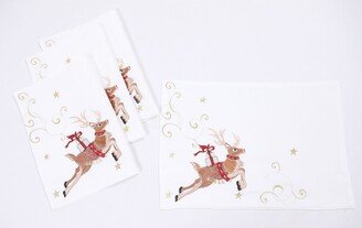 Reindeer with Gifts Embroidered Christmas Placemats 14 x 20, Set of 4