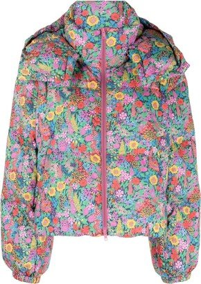 Floral-Print Cropped Puffer Jacket