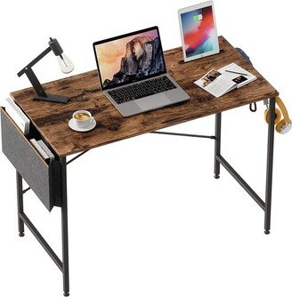 Bestier Computer Office Desk w/ Steel Frame, Mobile Phone and Tablet Stand, Headphone Hook, Adjustable Feet, & Storage Bag, Rustic Brown, 39 inch