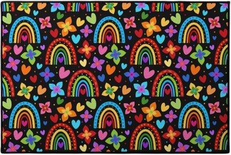 Door Mats: Colorful Rainbows, Flowers, Hearts - Black Door Mat, Multicolor