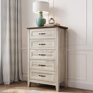 EPOWP Dresser for Bedroom, 5 Drawer Dresser with Metal Handles, Chest of Drawers, Tall Dresser for Living Room, Entryway, and Closet