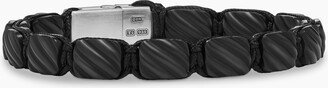 Sculpted Cable Woven Tile Bracelet in Black Titanium with Sterling Silver Men's Size Medium