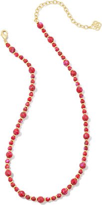 Jovie Gold Beaded Strand Necklace in Bronze Veined Red and Fuchsia Magnesite