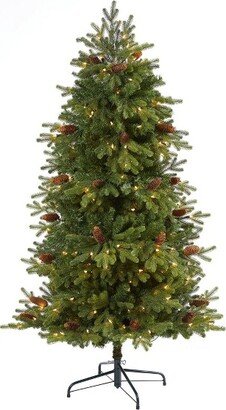 5.5’ Yukon Mountain Fir Prelit LED Artificial Christmas Tree with Pine Cones