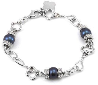 Gemstones Silver 0.04 Ct. Tw. Diamond 7-8Mm Pearl Bracelet