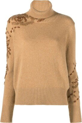 Embroidered Roll-Neck Cashmere Jumper