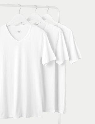 3pk Pure Cotton V-Neck T-Shirt Vests