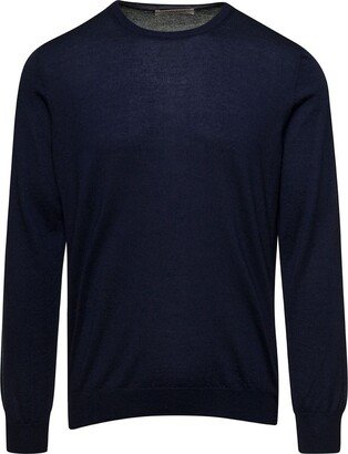 LA FILERIA Blue Crewneck Long Sleeve Sweater in Cashmere and Silk Man