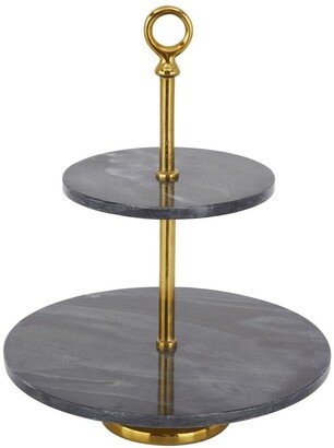 The Novogratz Black Marble 2 Tiered Tiered Server With Gold Post