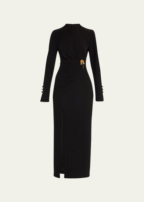 Draped Sheath Dress with Gold-Tone Detail