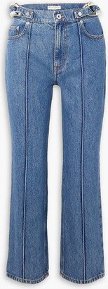 Cropped chain-embellished high-rise straight-leg jeans