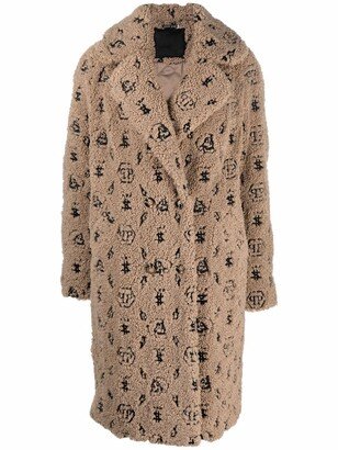 Embroidered Monogram Faux-Shearling Coat