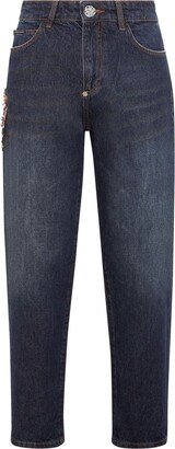 Appliqué-Detail Tapered Boyfriend Jeans