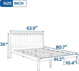 NINEDIN Wood Platform Bed w/Headboard, Wood Slat Support Mattress