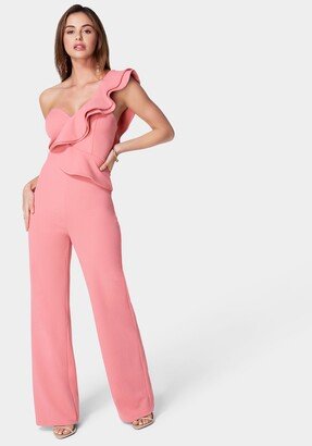 One Shoulder Ruffle Crepe Jumpsuit-AA