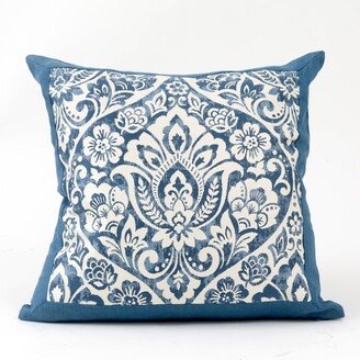 Blue Damask Embroidered Pillow Cover, Blue Decorative Custom Design Coastal Decor