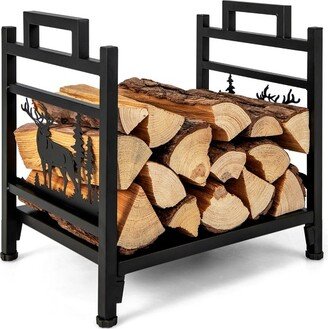 18.5 Inch Metal Firewood Rack Fireplace Log Holder with Dual Handles Solid Base