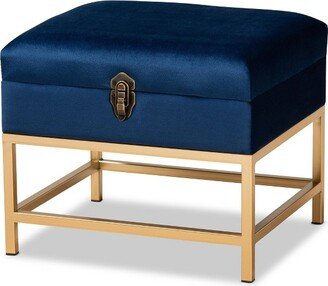 Aliana Fabric and Metal Ottoman Navy Blue/Gold