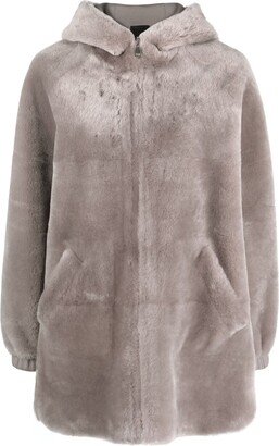 Reversible Hooded Shearling Coat