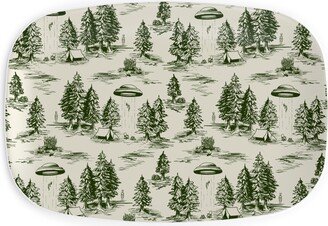 Serving Platters: Alien Abduction Toile De Jouy - Forest Green & Cream Serving Platter, Green