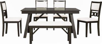 6-Piece Dining Table Set with Upholstered Chairs and Bench