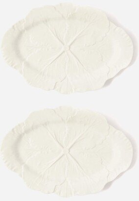 Set Of Two Cabbage Earthenware Serving Platters