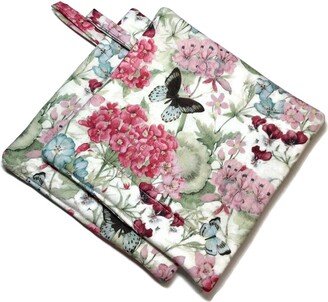 Quilted Pot Holders Set Of 2 Butterflies & Flowers