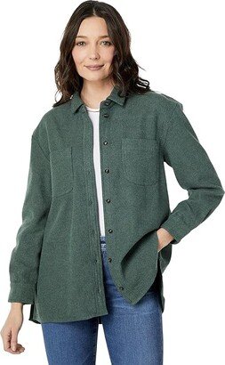 Solid Flannel Straight Hem Oversized Shirt (Dark Palm) Women's Clothing