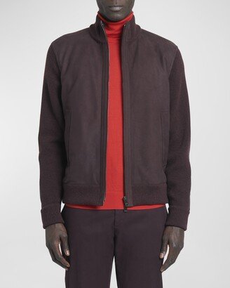 Men's Nubuck Leather Knit Blouson Jacket