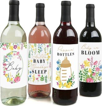 Big Dot Of Happiness Wildflowers Baby Boho Floral Baby Shower Wine Bottle Label Stickers 4 Ct