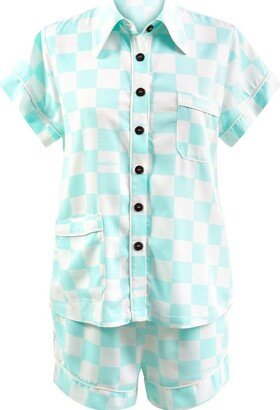 Patiini Teal Checkerboard Short Sleeve Set