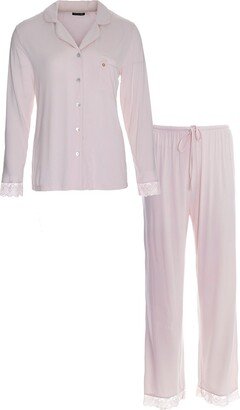 Pretty You Bamboo Lace Pyjama Set In Powder Puff