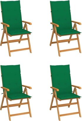 Patio Chairs 4 pcs with Green Cushions Solid Teak Wood - 22.4 x 28.1 x 42.9