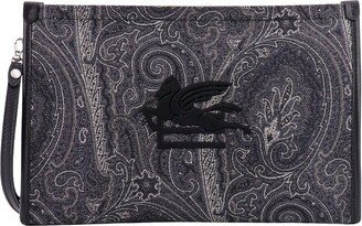 Paisley Motif Printed Zipped Clutch Bag