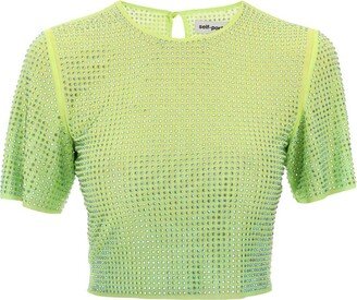 cropped top in mesh with crystals all-over