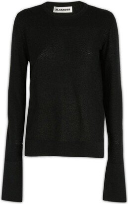 Slit-Cuff Detailed Crewneck Knitted Jumper