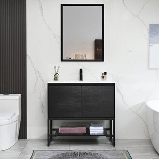 Bathroom Vanity Set with Built-in Power Socket with Under-mount Ceramic Sink Combo Free standing