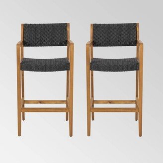 Genesee 2pk Acacia Wood Bar Stools - Teak/Black