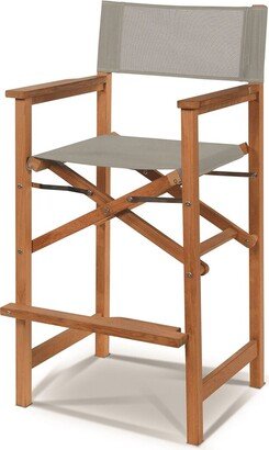 Curated Maison Directeur Teak Outdoor Bar Height Stool With Taupe Dura Sling Back And Seat