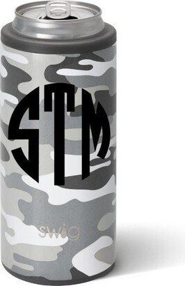 Monogrammed Camo Skinny Can Cooler - Bridesmaid Gifts 12Oz Slim Swig