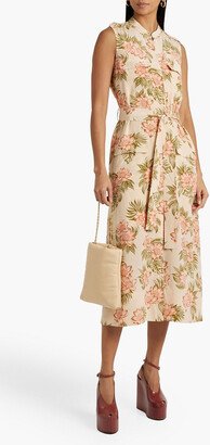 Illumina belted floral-print silk-crepe midi dress