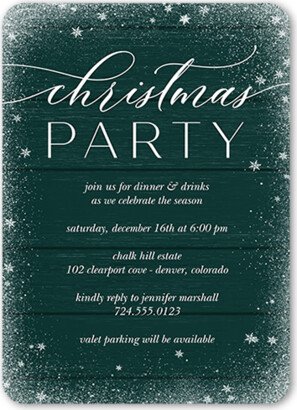 Holiday Invitations: Snowy Winter Holiday Invitation, Green, 5X7, Christmas, Matte, Signature Smooth Cardstock, Rounded