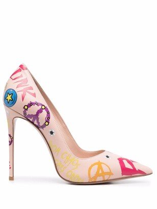 Slogan-Print Stiletto Pumps