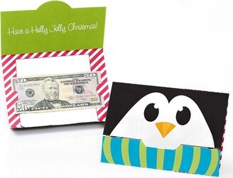 Big Dot of Happiness Holly Jolly Penguin - Holiday and Christmas Money and Gift Card Holders - Set of 8