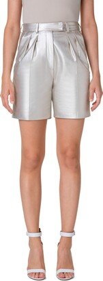 Fidia Pleat Front Pearlized Leather Bermuda Shorts