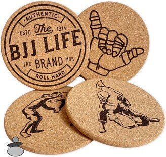 Brazilian Jiu Jitsu Coaster Set, Bjj Gift Idea, For Professor, Engraved Cork