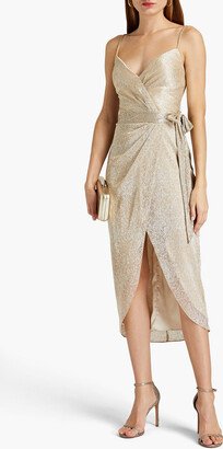 Roxanne wrap-effect metallic tulle midi dress