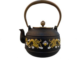 Mct-E039-12Bk 1200Ml Black Good Heavy Quality Double Dragons Playing Pearls Cast Iron Teapot 1.2L Teapots Set With Cups As Man Gift